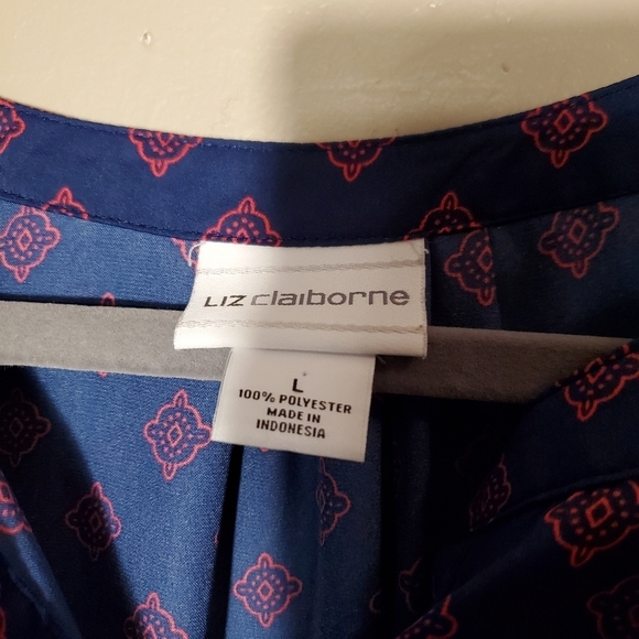 Liz Claiborne Navy and Red Silky Feel Blouse Size Large - Picture 5 of 8